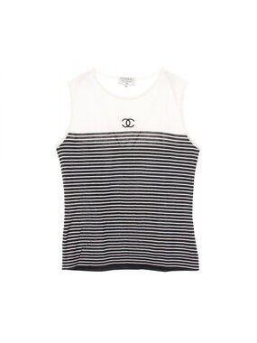 Chanel Tank Top CC Logo Border Cotton Sleeveless
